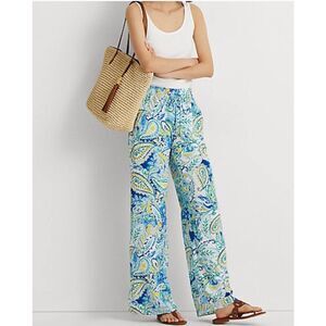 Lauren Ralph Lauren blue white and yellow paisley wide leg pants - M